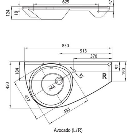Ravak XJ1P1100000 - Підвісний умивальник AVOCADO 85x45 см литий мармур/білий