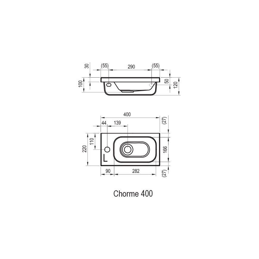 Ravak XJGL1100000 - Подвесной умывальник CHROME 40x22 см литой мрамор/белый