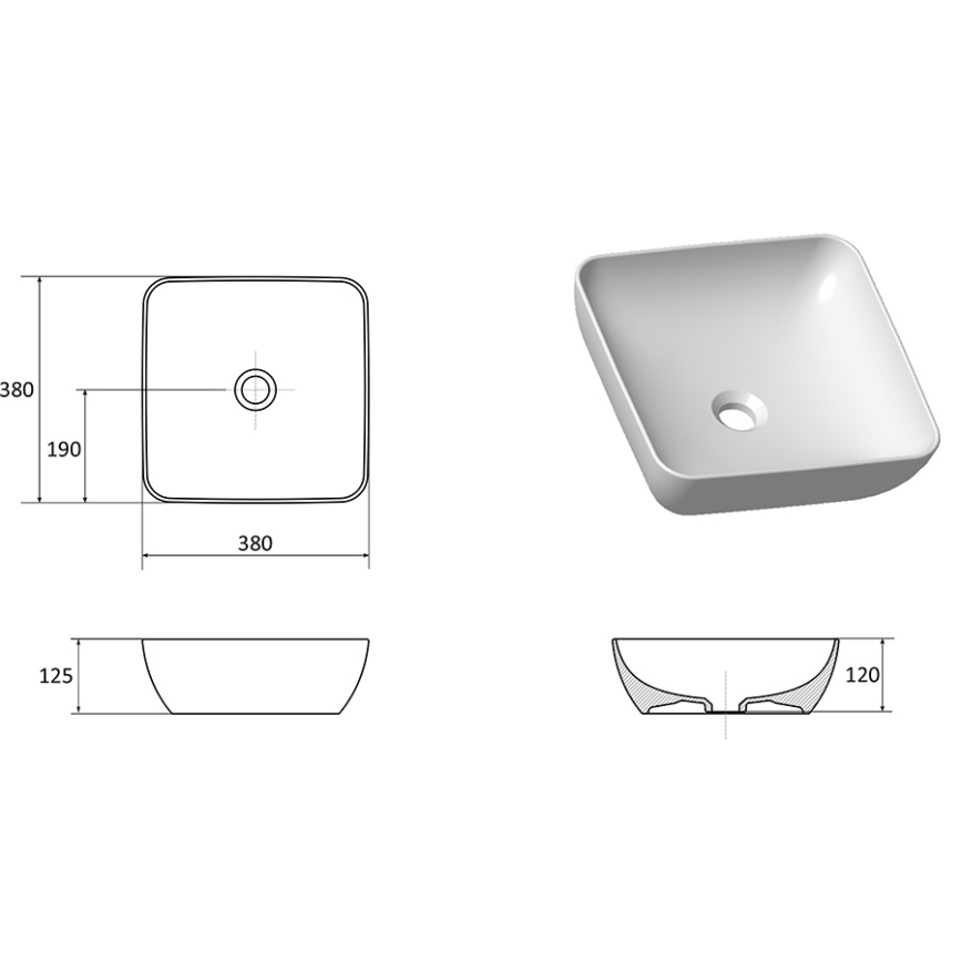 Ravak XJX01138001 - Накладний умивальник UNI SLIM 38x38 см кераміка/біла