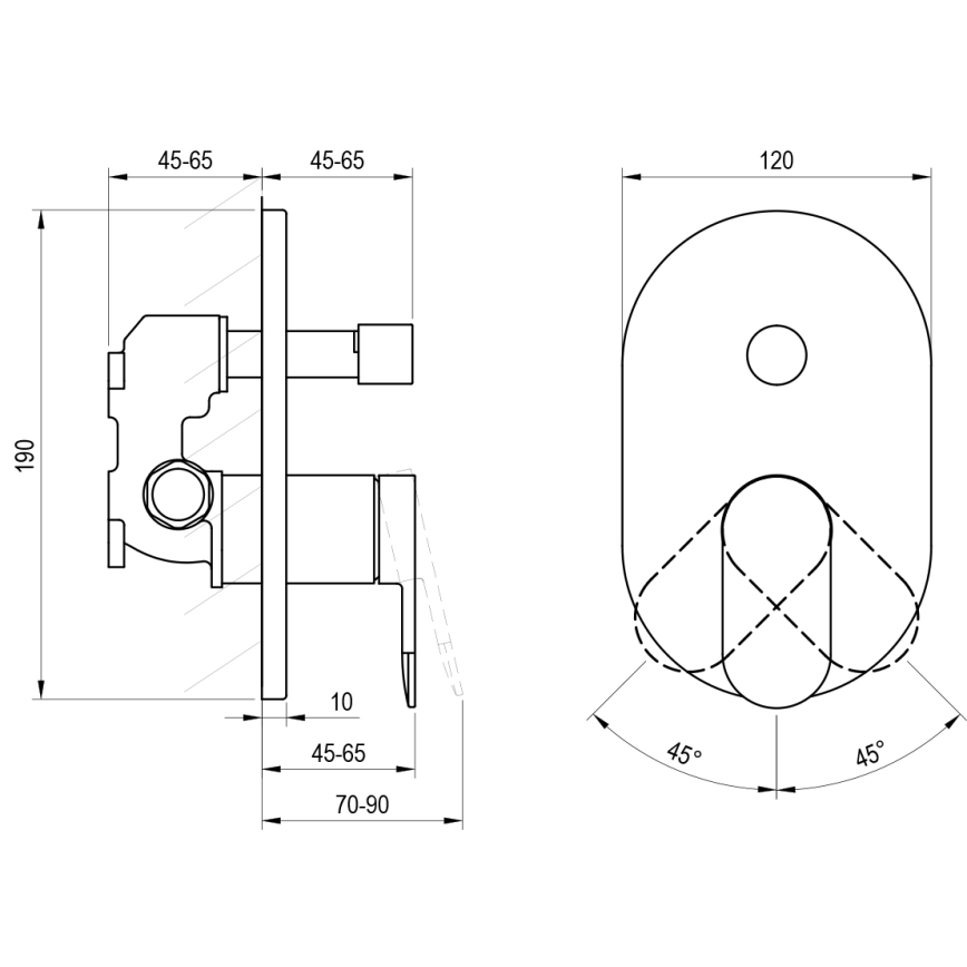 Равак Х070466 - Душовий змішувач для прихованого монтажу, чорний хром