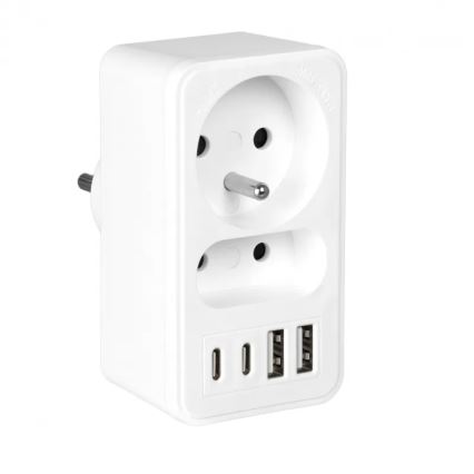 Разветвитель с 2 розетками + 2xUSB-C + 2xUSB-A