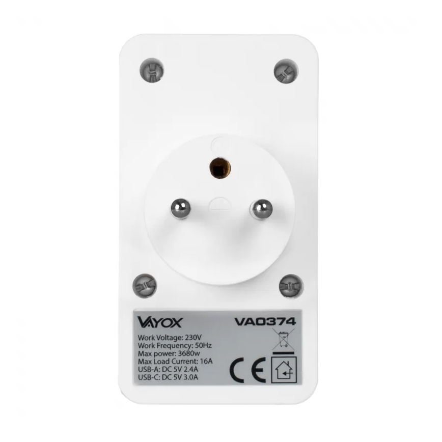 Разветвитель с 2 розетками + 2xUSB-C + 2xUSB-A