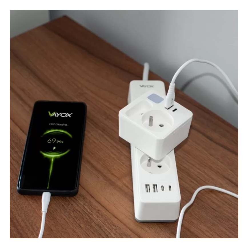 Сетевой разветвитель 2Z + USB-C + USB-A с LED-подсветкой LED/0,5W/230V 3000K
