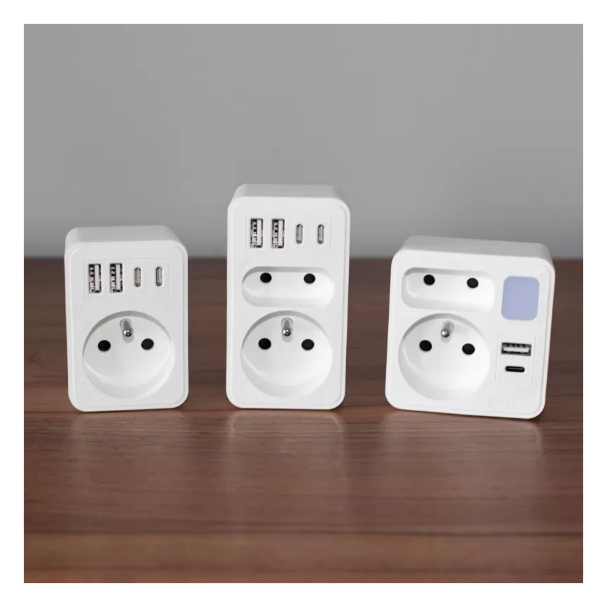Сетевой разветвитель 2Z + USB-C + USB-A с LED-подсветкой LED/0,5W/230V 3000K