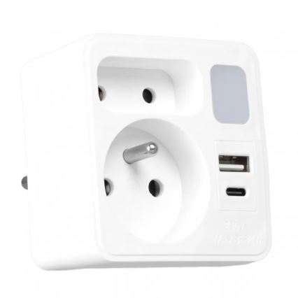 Сетевой разветвитель 2Z + USB-C + USB-A с LED-подсветкой LED/0,5W/230V 3000K