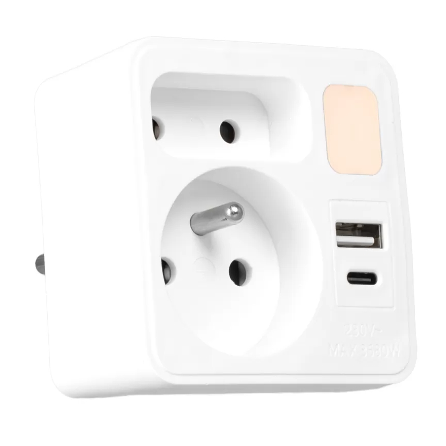 Сетевой разветвитель 2Z + USB-C + USB-A с LED-подсветкой LED/0,5W/230V 3000K