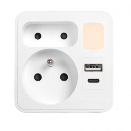 Сетевой разветвитель 2Z + USB-C + USB-A с LED-подсветкой LED/0,5W/230V 3000K
