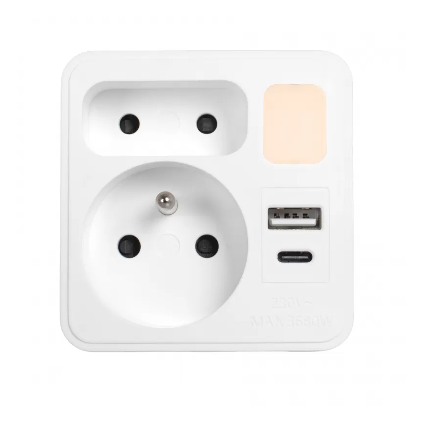Сетевой разветвитель 2Z + USB-C + USB-A с LED-подсветкой LED/0,5W/230V 3000K