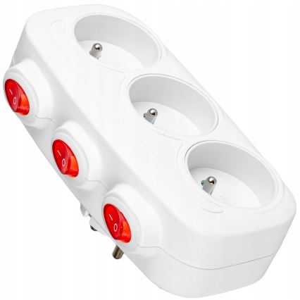 Разветвитель с выключателями, 3 розетки