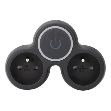 Разветвительная розетка с выключателем, 2x 10A, чёрная