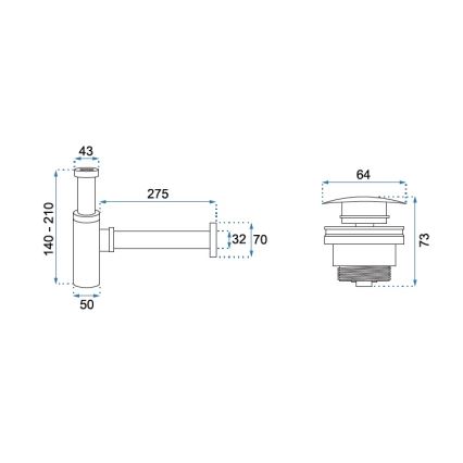 REA-A5215 - Сифон для раковины с донным клапаном CLICK-CLACK, Ø 6,4 см, матовый чёрный