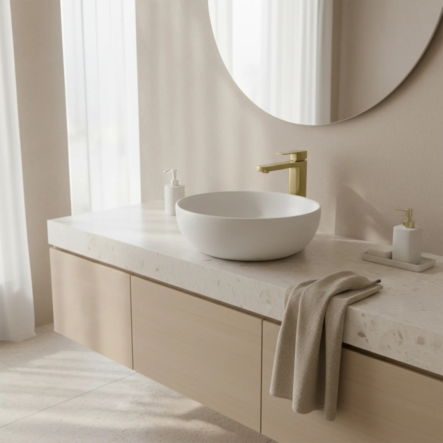 REA-B0977 - Змішувач для умивальника ARLO 30 см шліфоване золото