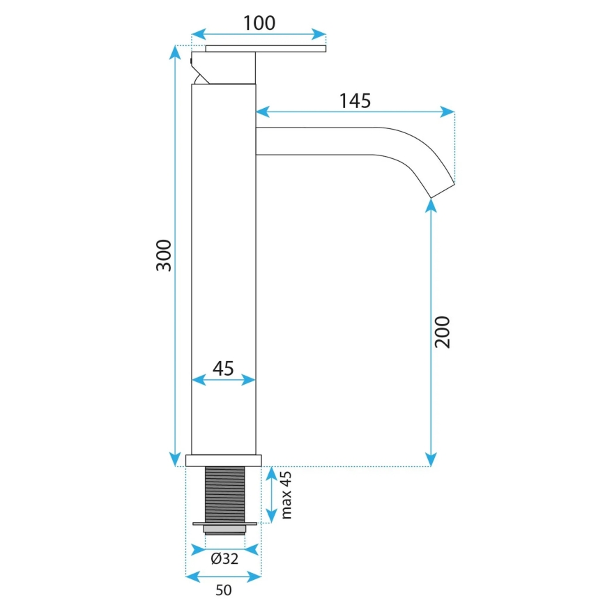 REA-B5508 - Змішувач для умивальника ONTARIO 30 см чорний