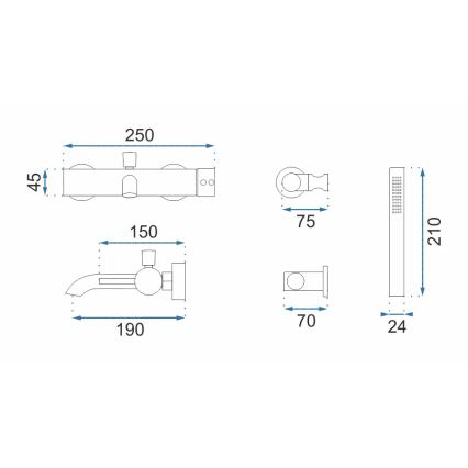 REA-B6641 - Комплект для ванны LUNGO, полированный хром