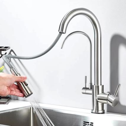 REA-B7564 - Кухонный смеситель с выдвижной лейкой и фильтрацией ECO FRESH 37,5 см никель