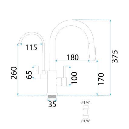 REA-B8989 - Змішувач для кухонної мийки з висувною лійкою та системою фільтрації ECO FRESH, 37,5 см, золотий