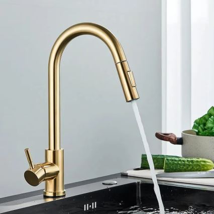 REA-B9148 - Змішувач для мийки FRESH з висувною лійкою, 39,5 см, шліфоване золото