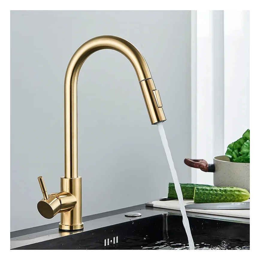 REA-B9148 - Змішувач для мийки FRESH з висувною лійкою, 39,5 см, шліфоване золото
