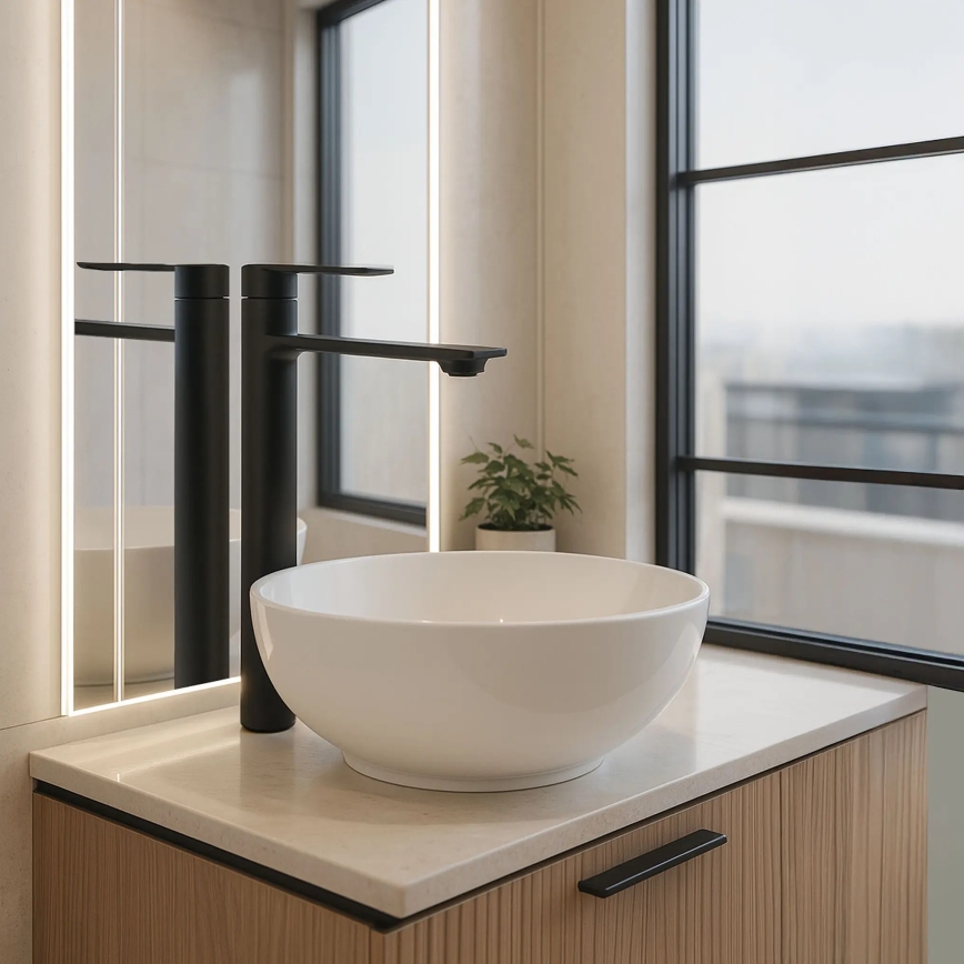 REA-B9988 - Умивальниковий змішувач STORM 29,5 см матовий чорний