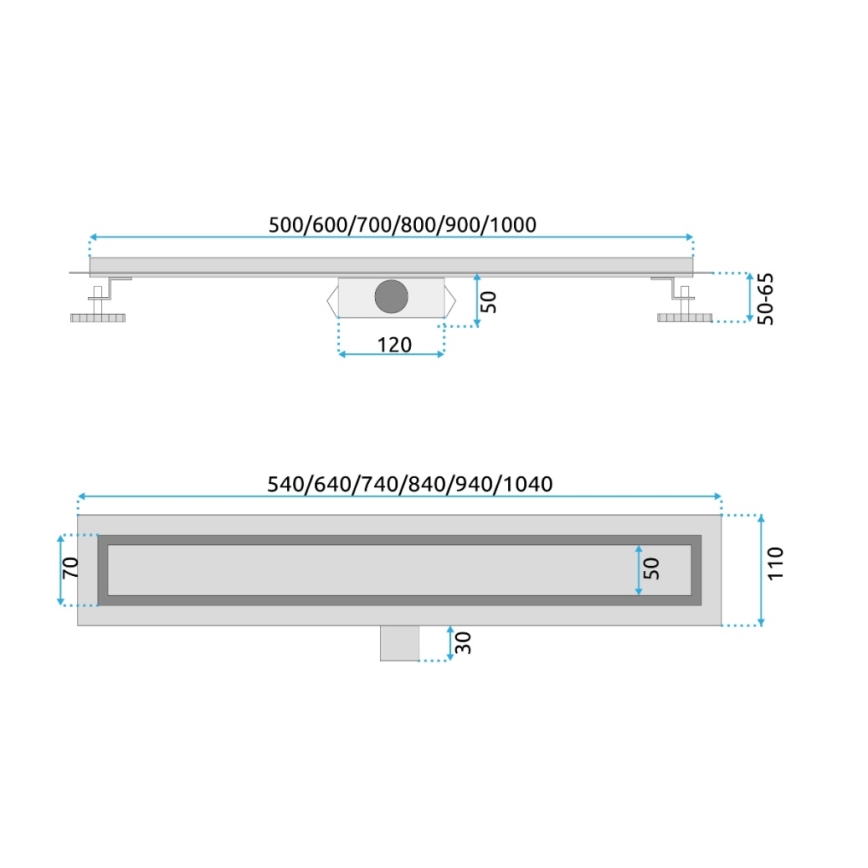 REA-G2502 - Дренажний жолоб NEOX 70 см з нержавіючої сталі
