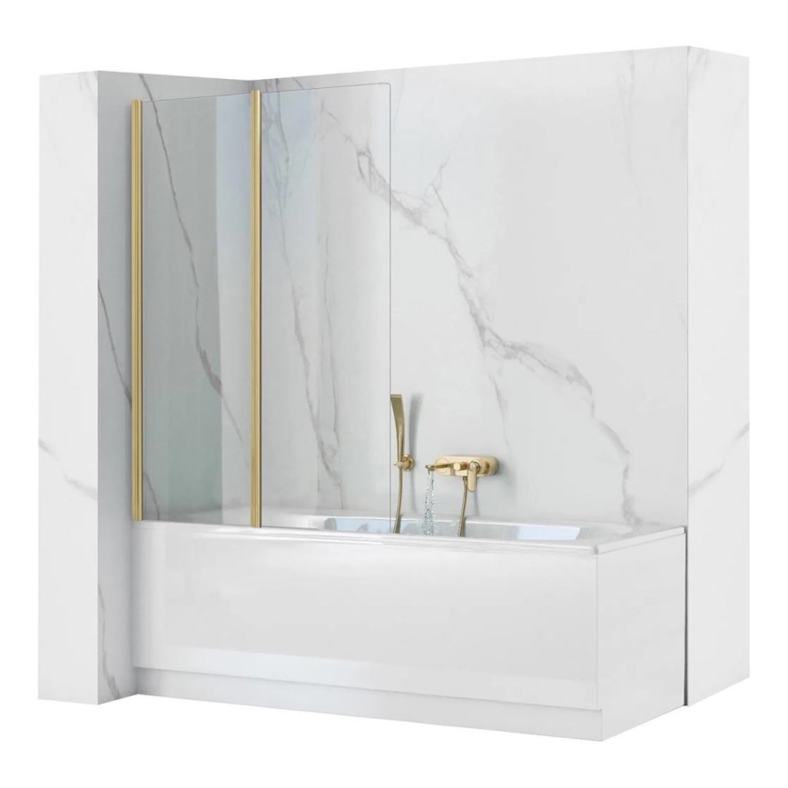 REA-K9777 - Складывающаяся ванная перегородка AGAT 140x100 см шлифованная золотая/прозрачная
