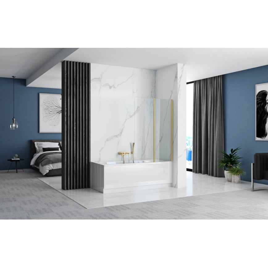 REA-K9777 - Складывающаяся ванная перегородка AGAT 140x100 см шлифованная золотая/прозрачная