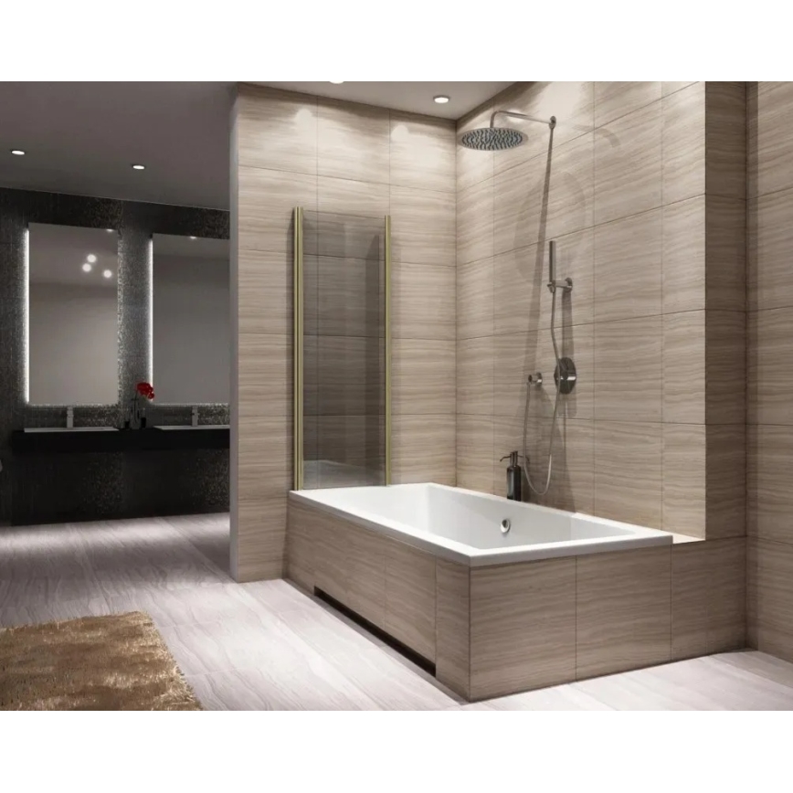 REA-K9777 - Складывающаяся ванная перегородка AGAT 140x100 см шлифованная золотая/прозрачная