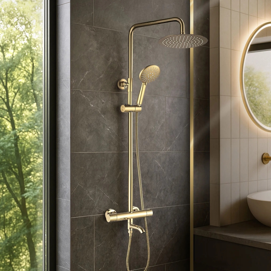 REA-P5960 - Душовий набір із термостатичним змішувачем LUNGO DIAMOND золотий