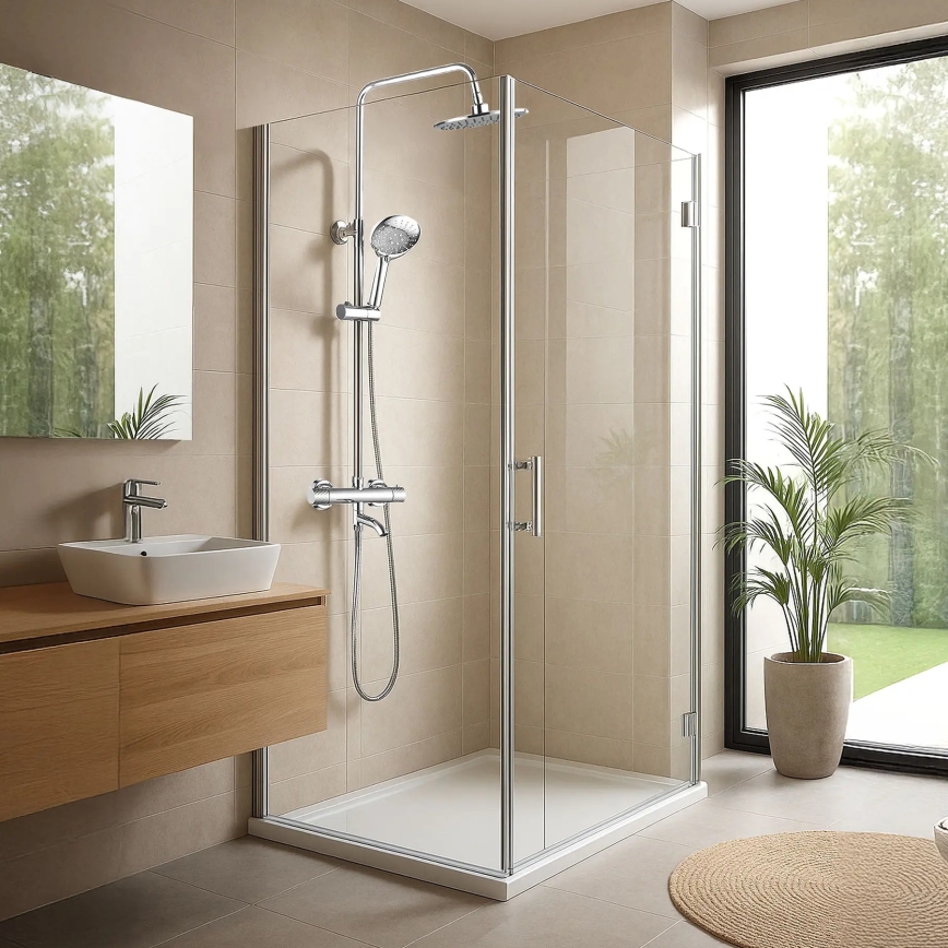 REA-P5961 - Душевой комплект с термостатным смесителем LUNGO DIAMOND, полированный хром