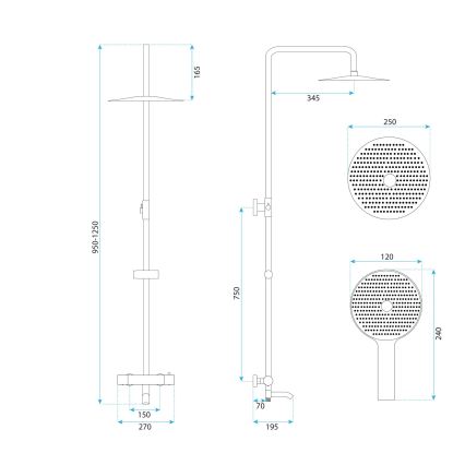 REA-P5961 - Душевой комплект с термостатным смесителем LUNGO DIAMOND, полированный хром
