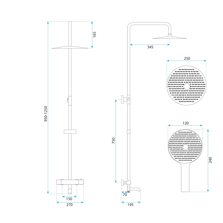 REA-P5961 - Душевой комплект с термостатным смесителем LUNGO DIAMOND, полированный хром