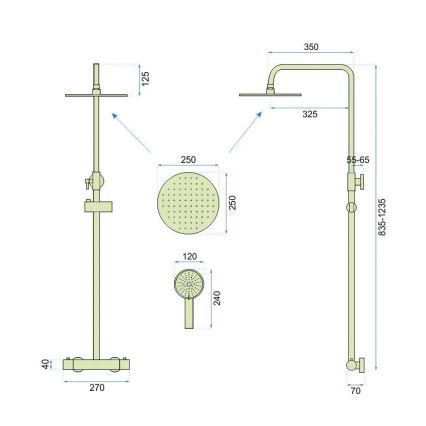 REA-P6602 - Душевой комплект с термостатическим смесителем VINCENT, шлифованное золото