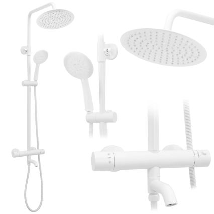 REA-P6608 - Душевой комплект с термостатным смесителем LUNGO матовый белый