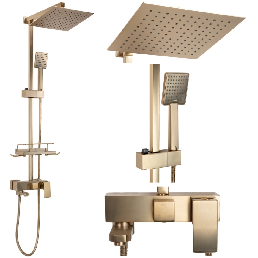 REA-P7050 - Душевой комплект с смесителем JACK, шлифованное золото
