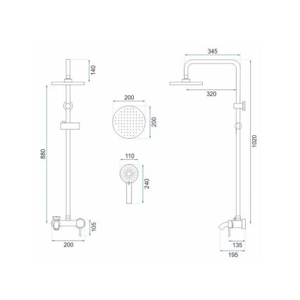 REA-P7051 - Душевой комплект с смесителем LUIS, брашированное золото