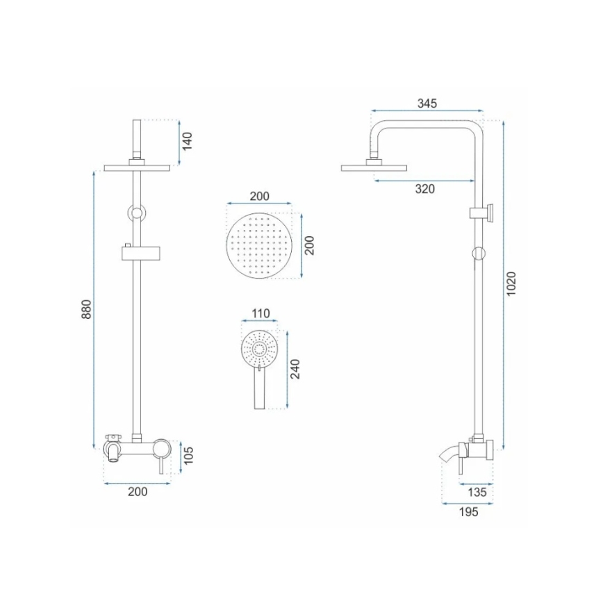 REA-P7051 - Душевой комплект с смесителем LUIS, брашированное золото