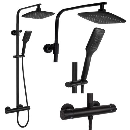REA-P7101 - Душевой комплект с термостатическим смесителем TOM матовый черный