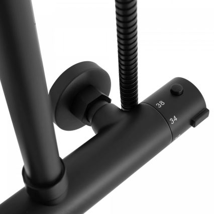 REA-P8804 - Душевой комплект с термостатическим смесителем BLISS матовый черный