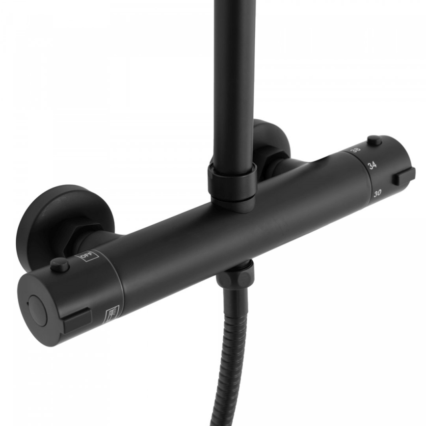 REA-P8804 - Душевой комплект с термостатическим смесителем BLISS матовый черный