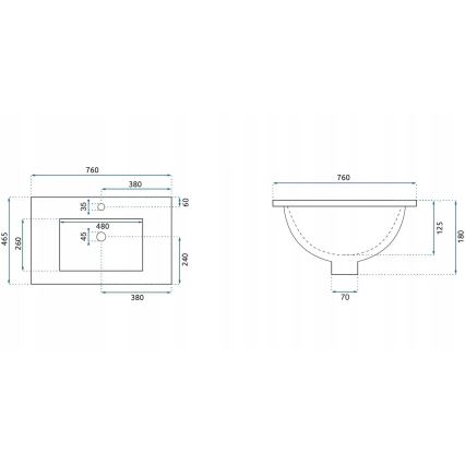 REA-U0040 - Встраиваемая раковина DAFNE 46,5x76 см керамика/белый глянец