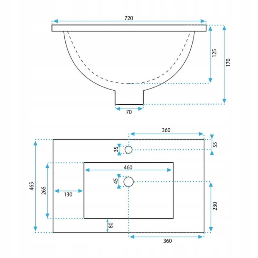 REA-U0190 - Вбудований умивальник DAFNE 46,5x72 cm кераміка/білий глянець