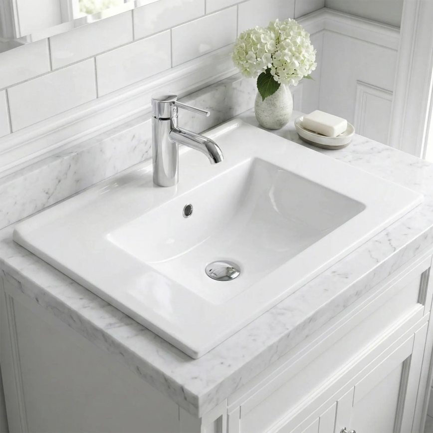 REA-U0190 - Встраиваемая раковина DAFNE 46,5×72 см, керамика/белый глянец