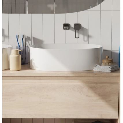 REA-U0600 - Накладний умивальник ALMA 36x57 см, кераміка/глянцевий білий