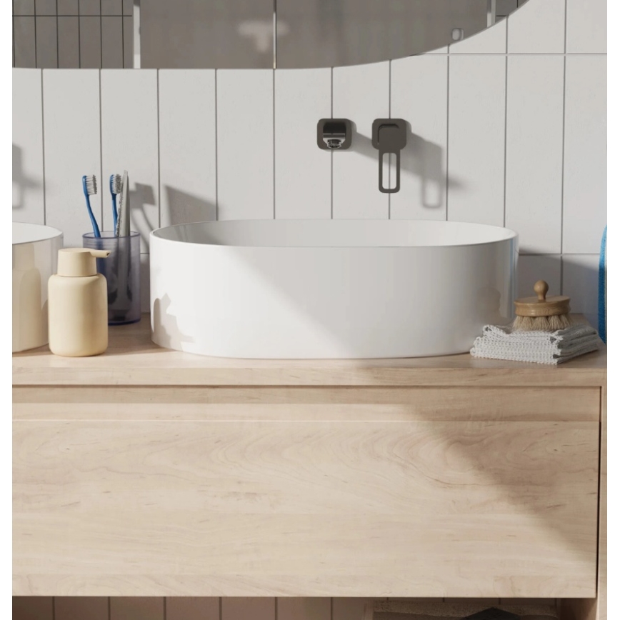 REA-U0600 - Накладний умивальник ALMA 36x57 см, кераміка/глянцевий білий