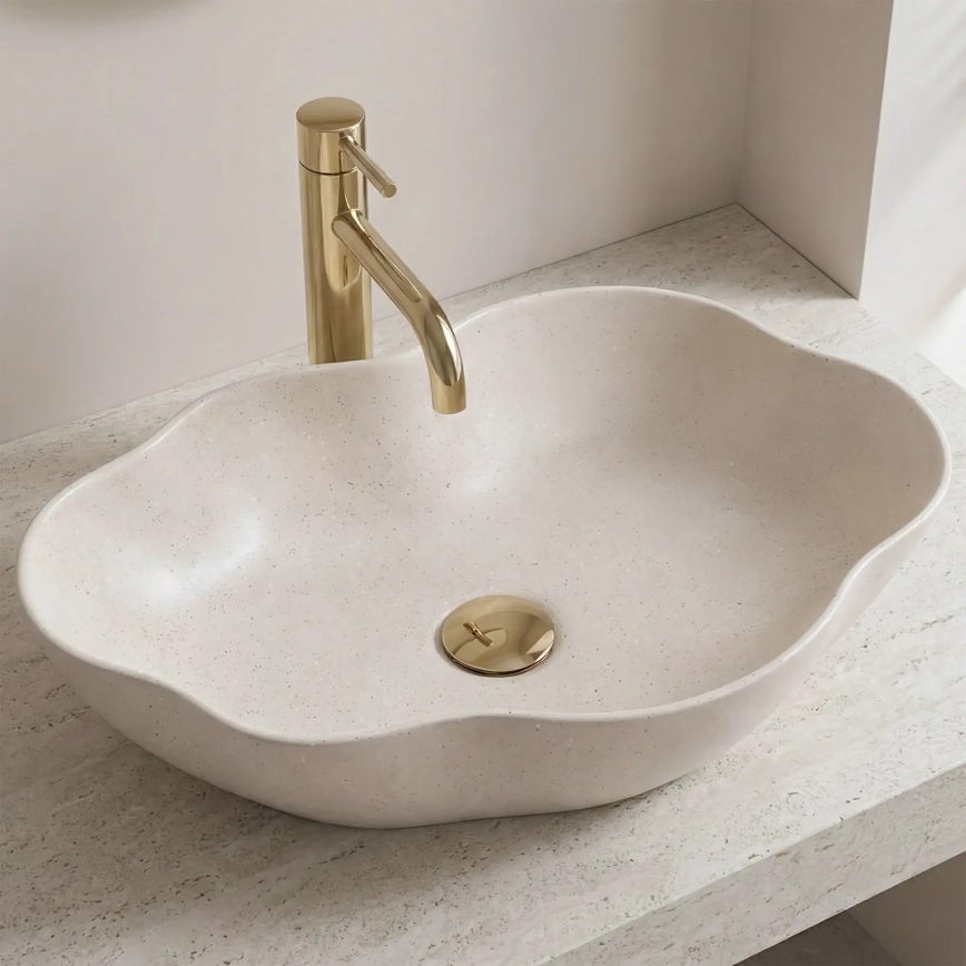 REA-U0617 - Раковина на столешницу PEARL 38x50,5 см керамика/бежевый/имитация камня