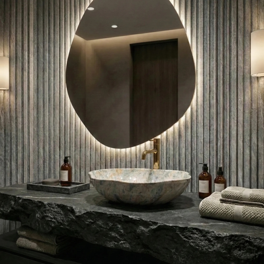 REA-U0620 - Накладний умивальник PEARL 38x50,5 cm кераміка/сірий/бежевий/імітація каменю