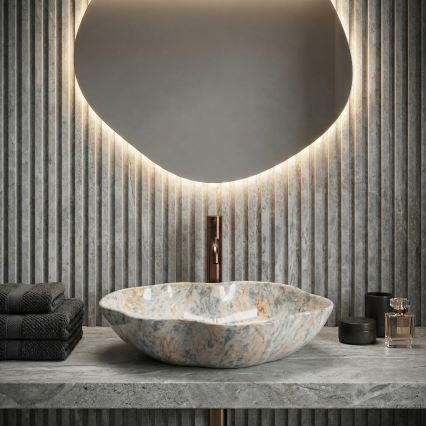 REA-U0620 - Накладная раковина PEARL 38x50,5 cm, керамическая, серая/бежевая, имитация камня