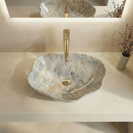 REA-U0620 - Накладная раковина PEARL 38x50,5 cm, керамическая, серая/бежевая, имитация камня