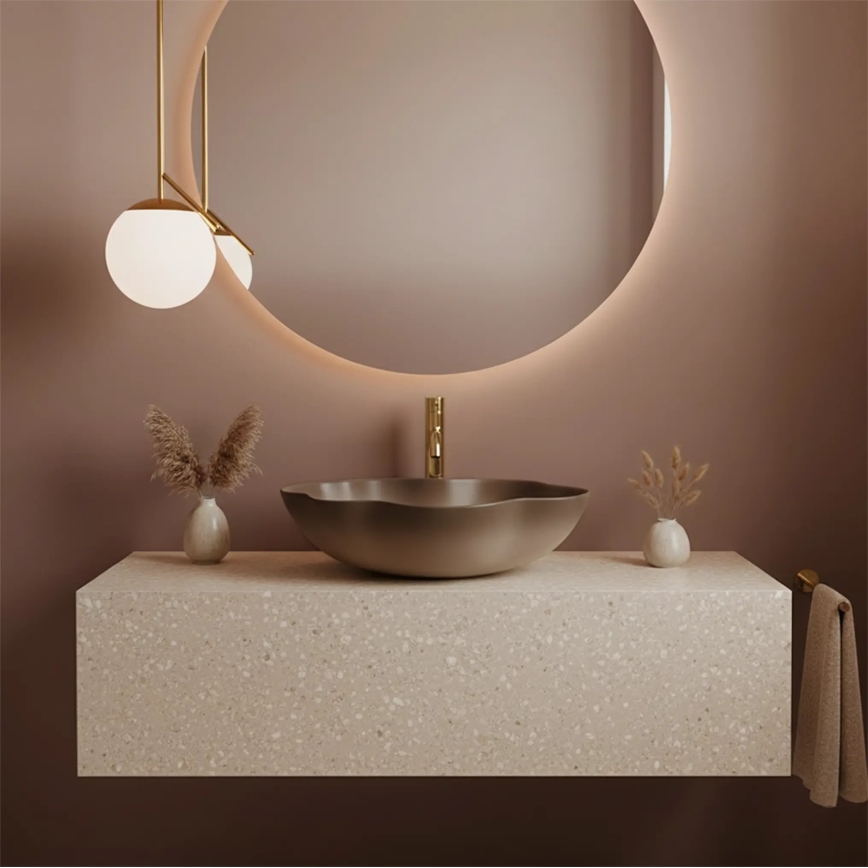 REA-U0629 - Накладний умивальник PEARL 38x50,5 см кераміка/коричневий