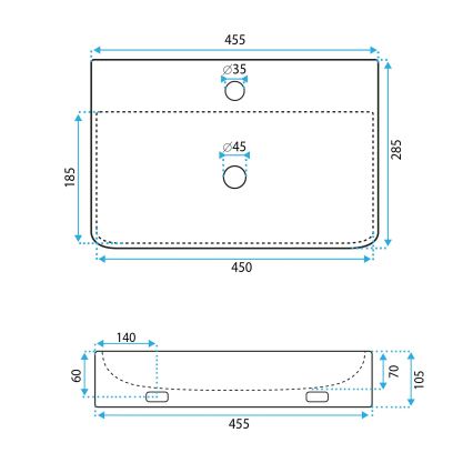 REA-U0630 - Умивальник для стільниці/настінний NAOMI 28,5x45,5 cm кераміка/білий